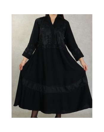 Robe de soirée noire style Abaya Dubaï de qualité avec motifs strass et perles noires 