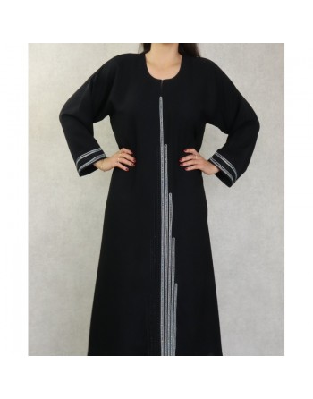 Robe de soirée Abaya Dubaï de qualité avec strass et diamant noirs et blancs - Couleur noir 