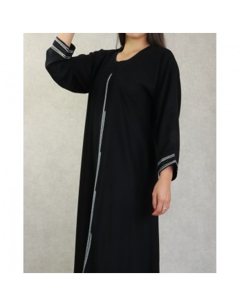Robe de soirée Abaya Dubaï de qualité avec strass et diamant noirs et blancs - Couleur noir 