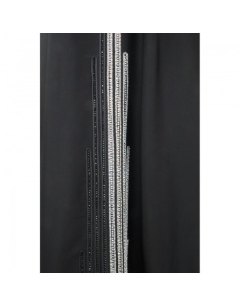 Robe de soirée Abaya Dubaï de qualité avec strass et diamant noirs et blancs - Couleur noir 