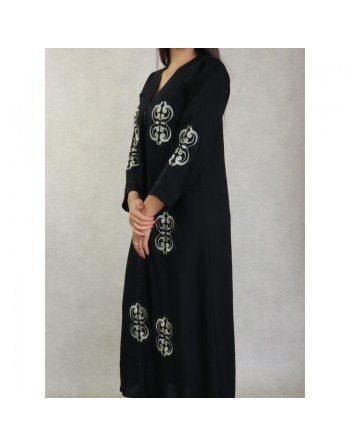 Robe Abaya Dubaï noire de qualité avec strass et broderies 