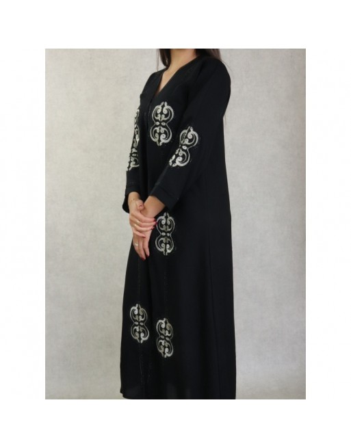 Robe Abaya Dubaï noire de qualité avec strass et broderies Robe Abaya Dubaï noire de qualité avec strass et broderies