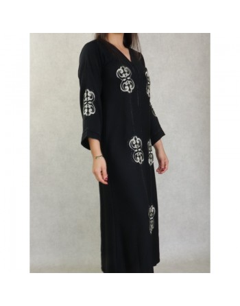 Robe Abaya Dubaï noire de qualité avec strass et broderies 