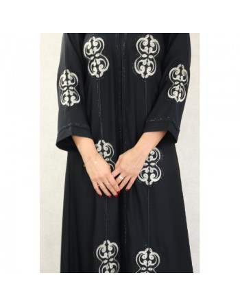 Robe Abaya Dubaï noire de qualité avec strass et broderies 