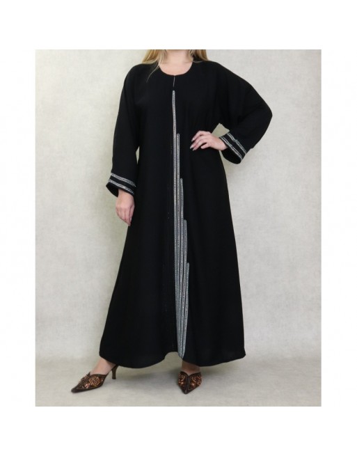 Robe Abaya Dubaï noire de qualité avec strass modèle Burj Khalifa en strass et diamant noirs et blancs Robe Abaya Dubaï noire de qualité avec strass modèle Burj Khalifa en strass et diamant noirs et blancs