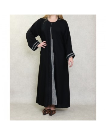 Robe Abaya Dubaï noire de qualité avec strass modèle Burj Khalifa en strass et diamant noirs et blancs 