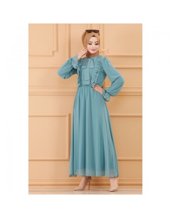 Robe de soirée chic pour femme (Tenue style habillé pour hijab) - Couleur indigo clair 