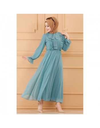 Robe de soirée chic pour femme (Tenue style habillé pour hijab) - Couleur indigo clair 