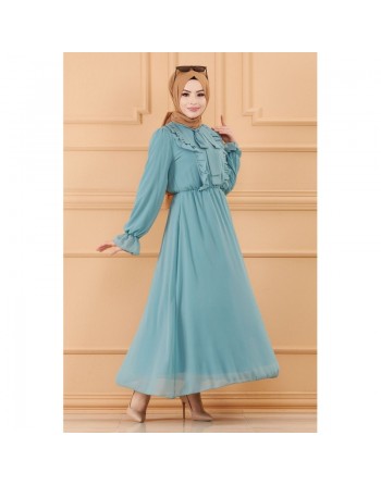 Robe de soirée chic pour femme (Tenue style habillé pour hijab) - Couleur indigo clair 
