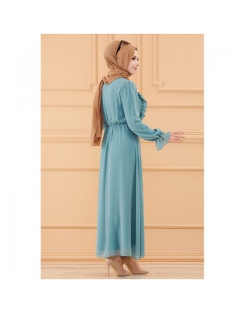 Robe de soirée chic pour femme (Tenue style habillé pour hijab) - Couleur indigo clair 