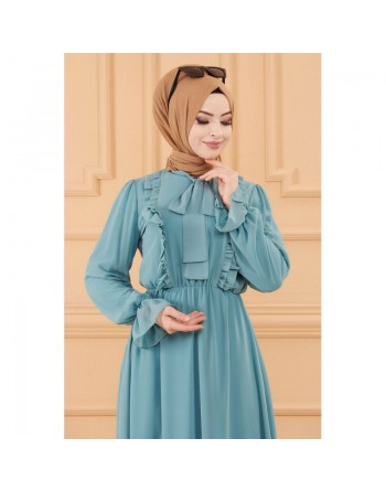 Robe de soirée chic pour femme (Tenue style habillé pour hijab) - Couleur indigo clair 