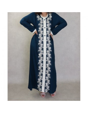 Robe orientale brodée manches longues pour femme - Couleur Bleu 