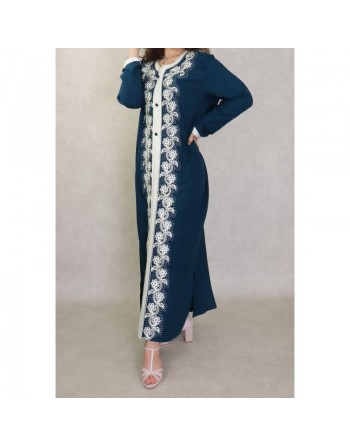 Robe orientale brodée manches longues pour femme - Couleur Bleu 