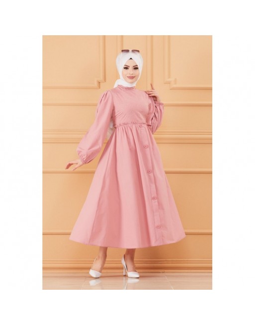 Robe en coton habillée ample et évasée avec broderies discrètes pour femme (Vêtement classique pour hijab) - Couleur ros... Robe en coton habillée ample et évasée avec broderies discrètes pour femme (Vêtement classique pour hijab) - Couleur ros...