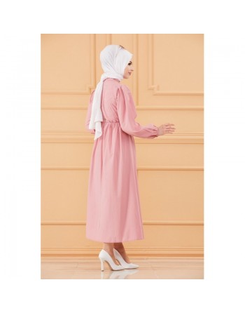 Robe en coton habillée ample et évasée avec broderies discrètes pour femme (Vêtement classique pour hijab) - Couleur ros... 