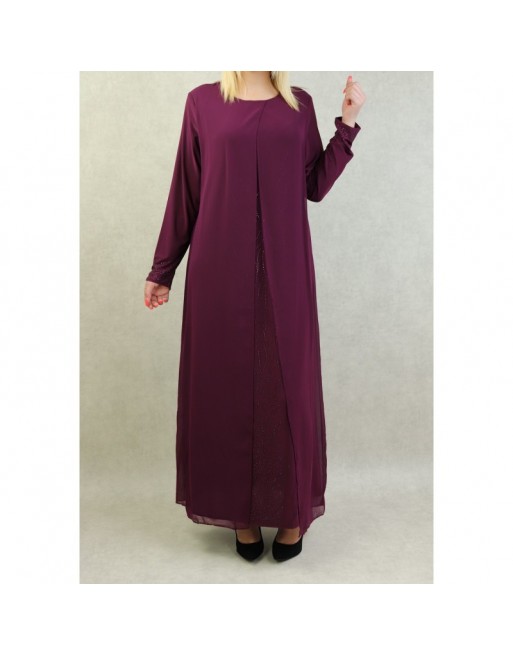 Robe de soirée Abaya avec kimono intégré (Kibaya) pour femme - Couleur Aubergine Robe de soirée Abaya avec kimono intégré (Kibaya) pour femme - Couleur Aubergine