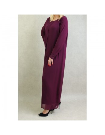 Robe de soirée Abaya avec kimono intégré (Kibaya) pour femme - Couleur Aubergine 