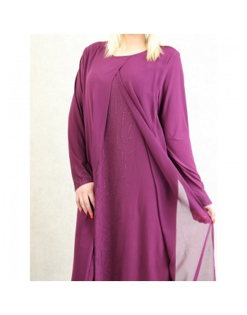 Robe de soirée Abaya avec kimono intégré (Kibaya) pour femme - Couleur Aubergine 