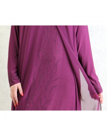 Robe de soirée Abaya avec kimono intégré (Kibaya) pour femme - Couleur Aubergine 