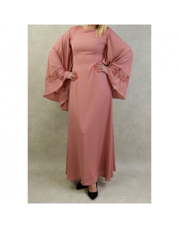Robe de soirée maxi-longue élégante et raffinée manches kimono pour femme - Couleur Rose 