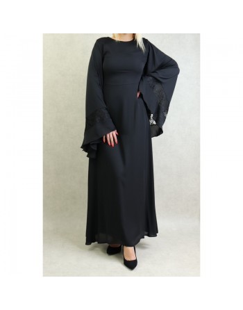 Robe de soirée maxi-longue élégante et raffinée manches kimono pour femme - Couleur Noir 