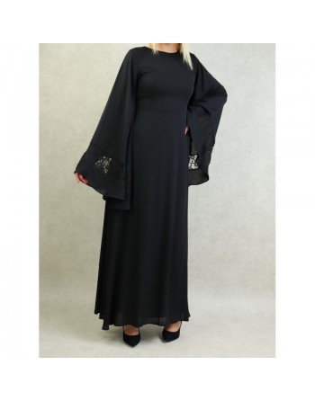 Robe de soirée maxi-longue élégante et raffinée manches kimono pour femme - Couleur Noir 