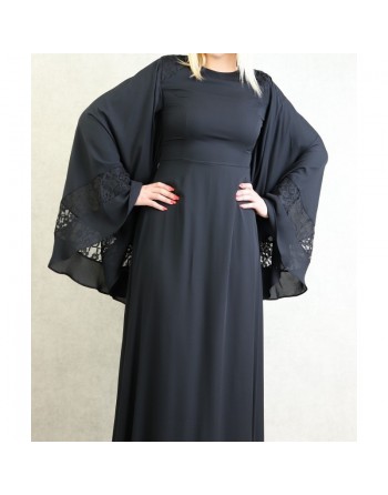 Robe de soirée maxi-longue élégante et raffinée manches kimono pour femme - Couleur Noir 