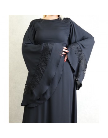 Robe de soirée maxi-longue élégante et raffinée manches kimono pour femme - Couleur Noir 