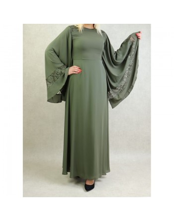 Robe de soirée maxi-longue élégante et raffinée manches kimono pour femme - Couleur kaki 