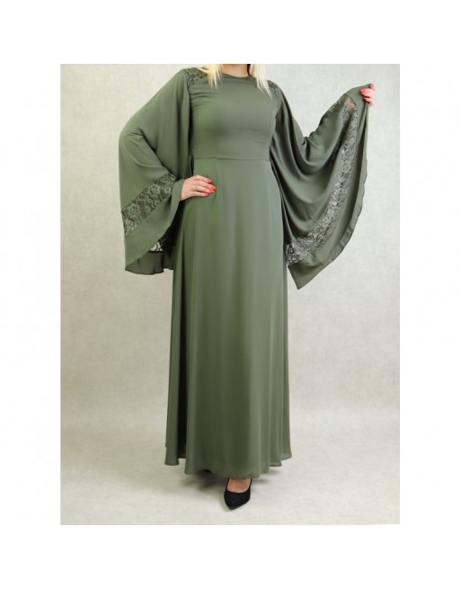 Robe de soirée maxi-longue élégante et raffinée manches kimono pour femme - Couleur kaki Robe de soirée maxi-longue élégante et raffinée manches kimono pour femme - Couleur kaki