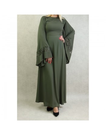 Robe de soirée maxi-longue élégante et raffinée manches kimono pour femme - Couleur kaki 