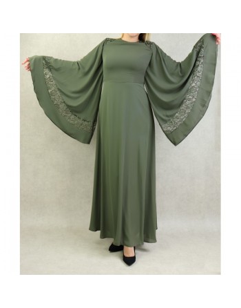 Robe de soirée maxi-longue élégante et raffinée manches kimono pour femme - Couleur kaki 