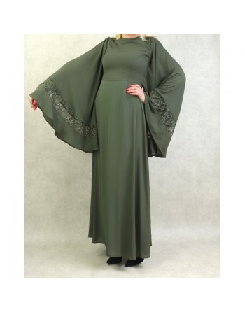 Robe de soirée maxi-longue élégante et raffinée manches kimono pour femme - Couleur kaki 