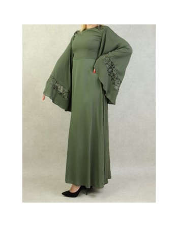 Robe de soirée maxi-longue élégante et raffinée manches kimono pour femme - Couleur kaki 