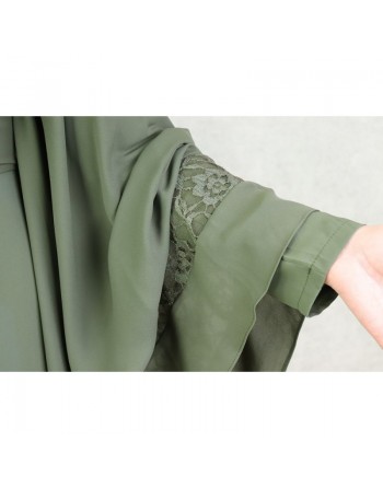 Robe de soirée maxi-longue élégante et raffinée manches kimono pour femme - Couleur kaki 