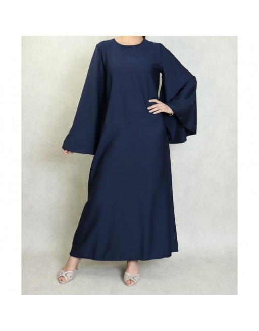 Robe longue manches évasées avec sa ceinture - Couleur Bleu marine Robe longue manches évasées avec sa ceinture - Couleur Bleu marine