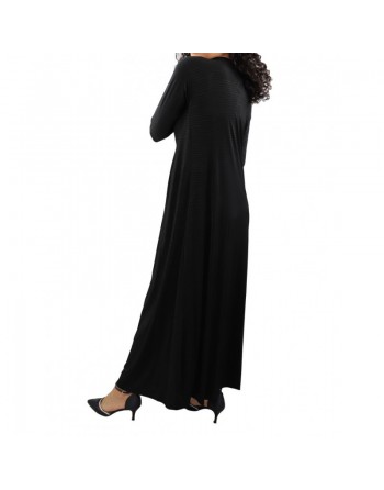 Abaya longue noire avec broderies et motifs dorés (écharpe assortie) 