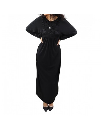 Abaya longue noire avec broderies (écharpe assortie) 