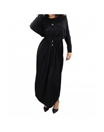Abaya longue noire avec broderies (écharpe assortie) 