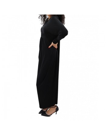 Abaya longue noire avec broderies (écharpe assortie) 