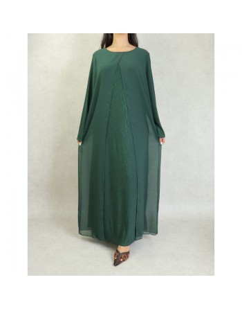 Robe de soirée Abaya avec kimono intégré (Kibaya) pour femme - Couleur vert sapin 