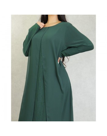 Robe de soirée Abaya avec kimono intégré (Kibaya) pour femme - Couleur vert sapin 
