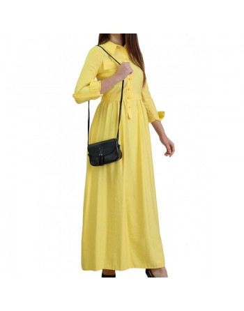 Robe casual longue boutonnée évasée pour femme - Couleur Jaune 
