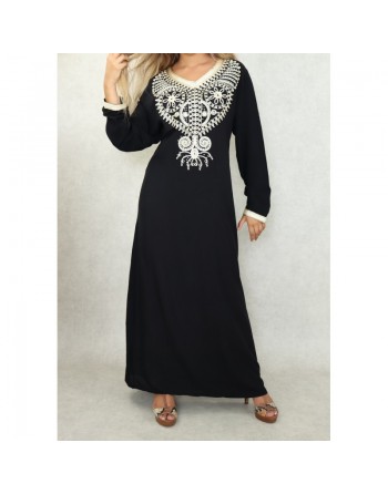 Robe orientale longue à strass et broderies en coton pour femme (Plusieurs couleurs disponibles) 