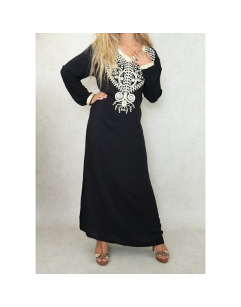 Robe orientale longue à strass et broderies en coton pour femme (Plusieurs couleurs disponibles) 