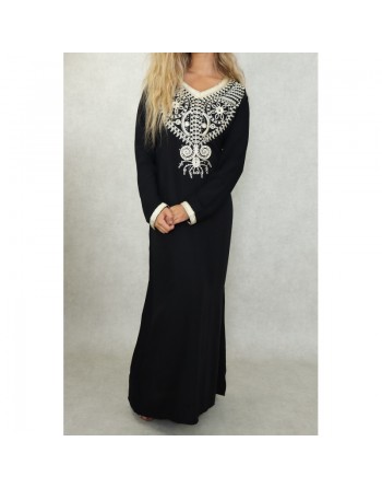 Robe orientale longue à strass et broderies en coton pour femme (Plusieurs couleurs disponibles) 