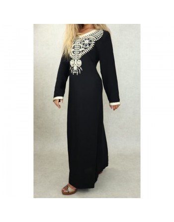Robe orientale longue à strass et broderies en coton pour femme (Plusieurs couleurs disponibles) 