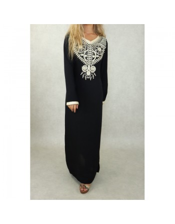 Robe orientale longue à strass et broderies en coton pour femme (Plusieurs couleurs disponibles) 