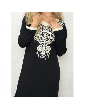 Robe orientale longue à strass et broderies en coton pour femme (Plusieurs couleurs disponibles) 
