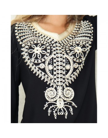 Robe orientale longue à strass et broderies en coton pour femme (Plusieurs couleurs disponibles) 
